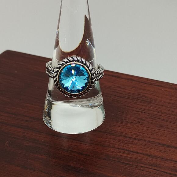 Reverse cut Blue CZ and Sterling Silver Ring Size 9 signed FD 925 - Picture 3 of 7